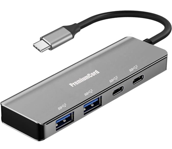 PremiumCord 10G SuperSpeed Hub USB-C na 2x USB 3.2 C +2x USB 3.2 A, Aluminum