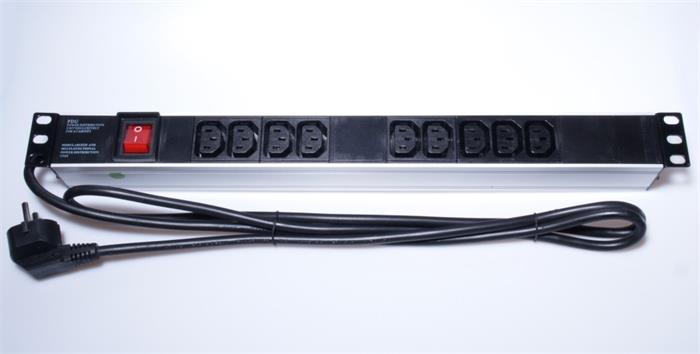 PremiumCord 19" PDU, 1U, 9xIEC (C13), 2m kabel Euro, vypínač