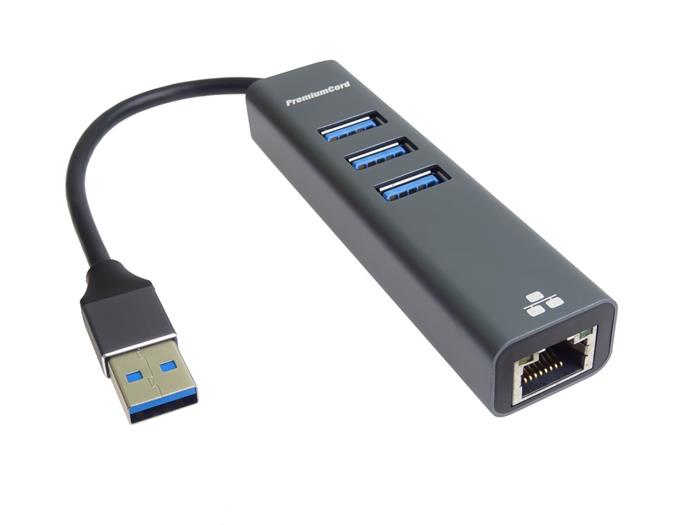 PREMIUMCORD Adaptér USB3.0 - LAN RJ45 ETHERNET 10/100/1000 MBIT + 3x USB3.0 port