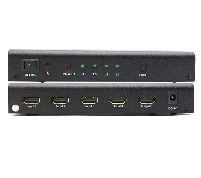 PremiumCord HDMI switch 4:1 kovový s dálkovým ovladačem a napájecím adaptérem