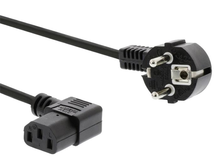 PremiumCord Kabel síťový 230V k počítači 3m, IEC konektor lomený do úhlu 90°