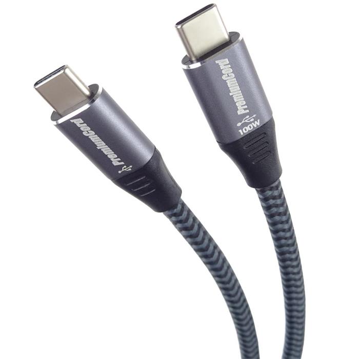 PremiumCord Kabel USB-C M/M, 100W 20V/5A 480Mbps bavlněný oplet, 1m