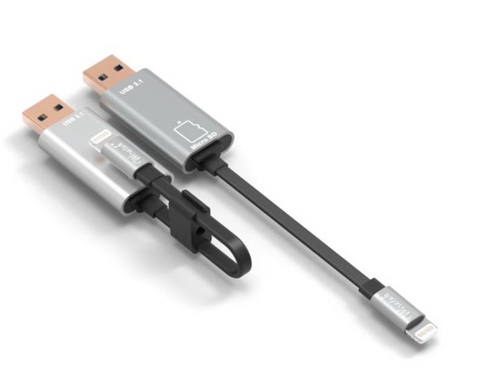 PremiumCord Lightning - USB kabel se čtečkou karet, 15cm