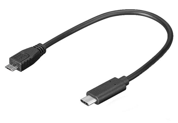 PremiumCord USB 2.0 kabel, USB-C -> micro B, M/M, 0.2m, černý