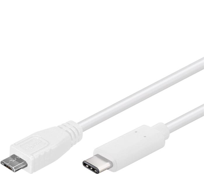 PremiumCord USB 2.0 kabel, USB-C -> micro B, M/M, 0.6m, bílý