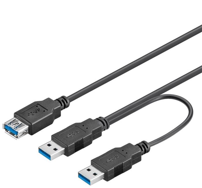 PremiumCord USB 3.0 napájecí Y kabel A/M + A/M -- A/F