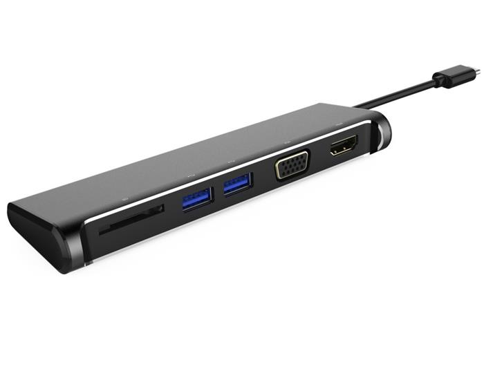 PremiumCord USB-C dock, 1x HDMI, 1x D-Sub, 2x USB 3.0, čtečka karet 5v1