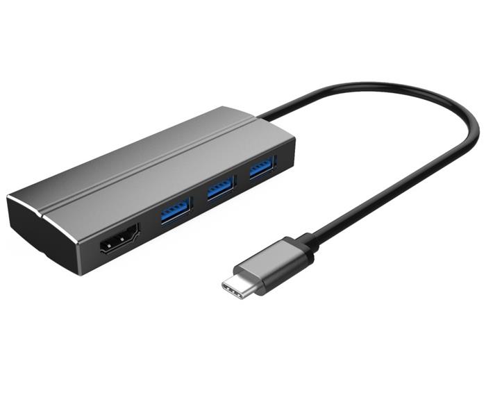 PremiumCord USB-C (USB 3.0) 3-portový hub s HDMI výstupem, hliník