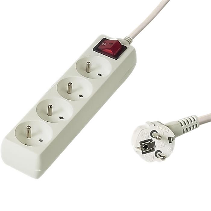 Prodlužovací přívod 230V, 2m, 4 zásuvky + vypínač