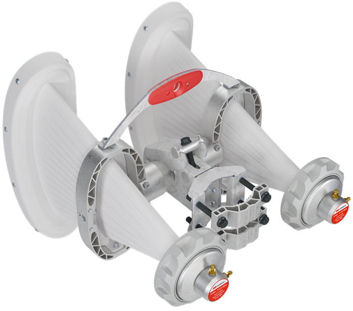 RF elements Asymetrická Horn Wideband anténa, 4x4 MIMO, 6/5 GHz, 15dBi, 90°