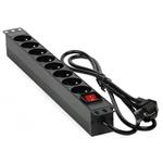 Rozvodný panel MHPower PDU-FR4K8 19" 8x230V, 16A, 4000W, černý, kabel 1,8m, hliníkový