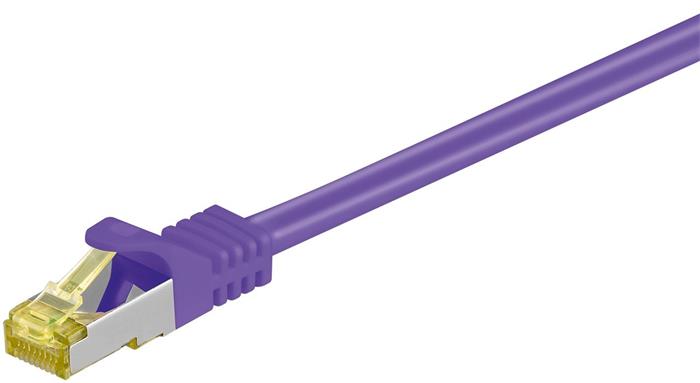 S/FTP patchkabel kat. 7, s konektory RJ45, LSOH, 0,25m, fialový