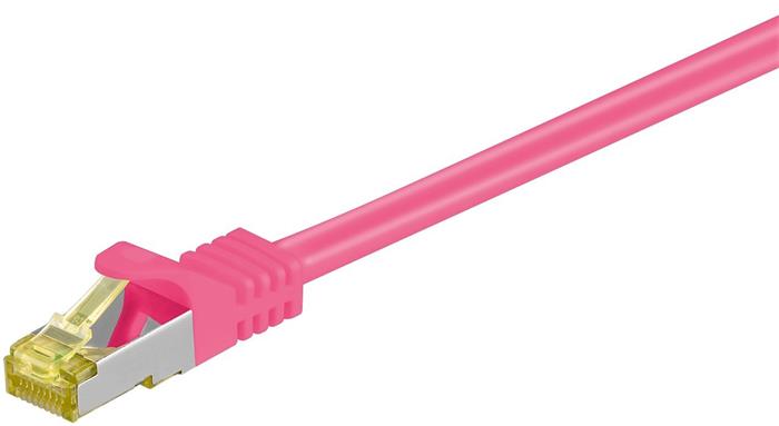 S/FTP patchkabel kat. 7, s konektory RJ45, LSOH, 0,25m, růžový