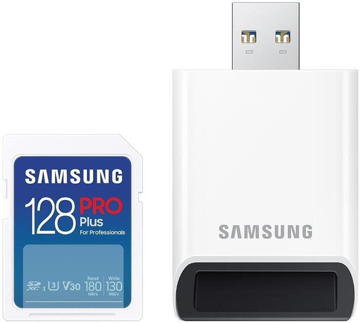 Samsung 128GB SDXC karta, 180R/130W + USB čtečka