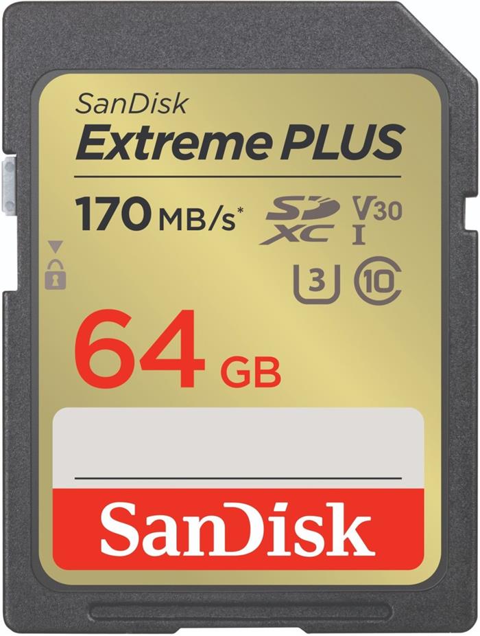 SanDisk Extreme PLUS 64GB SDXC karta, V30 UHS-I, 170R/80W