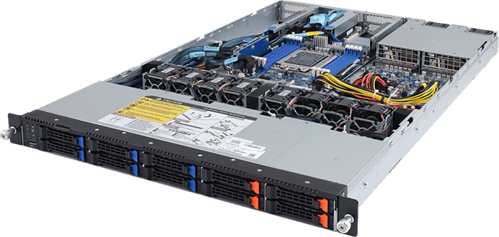 Server R162-Z11 1U S-SP3(240W), 2GbE, 6SFF&4NVMe, M.2, IPMI, 8DDR4-3200, 3PCI-E16g3LP, OCP, rPS (80+PLAT)