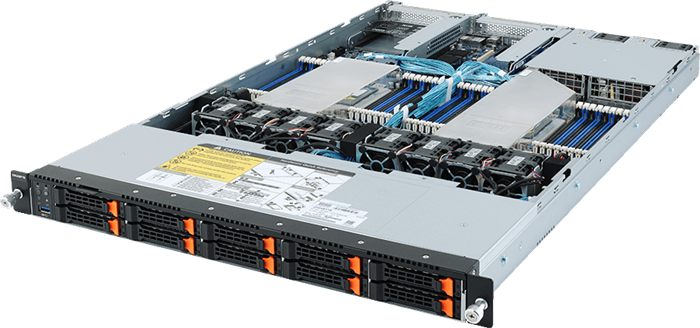 Server R182-Z92 1U 2S-SP3 (240W), 2GbE, 10NVMe, M.2, IPMI, 32DDR4-3200, 2PCI-E16(g4), 2OCP, rPS (80+PLAT)