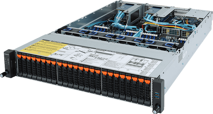 Server R282-Z92 2U 2S-SP3(240W), 2GbE, 24NVMe, 2SFF, M.2, IPMI, 32DDR4-3200, 2PCI-E8(g4), 2OCP, rPS (80+PLAT)