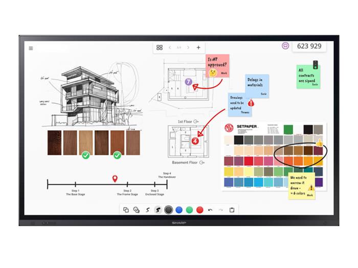 SHARP PN-LA652 65" LA-Series Interactive Display, UHD, 500 cd/m2, InGlass touch, 20 touch points, SDM Slot, USB-C, DP-o