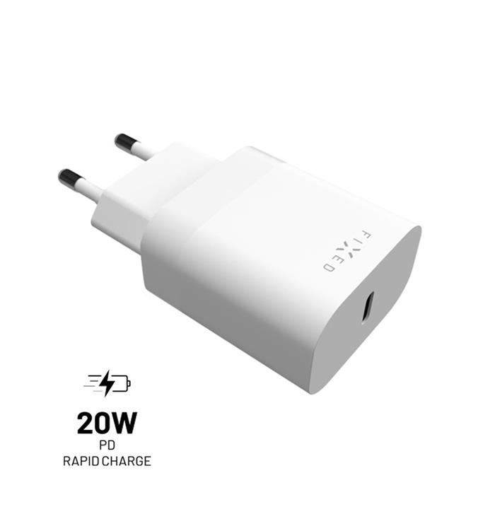 Síťová nabíječka FIXED s USB-C výstupem a podporou PD, 20W, bílá