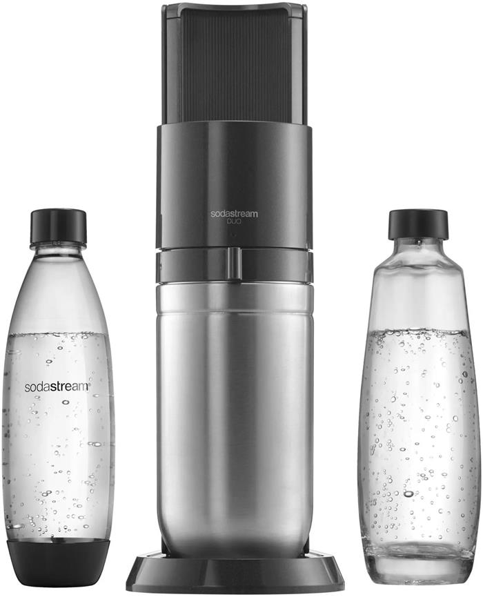 SodaStream DUO výrobník sody, mechanický, plastová láhev, skleněná láhev, bombička s CO2