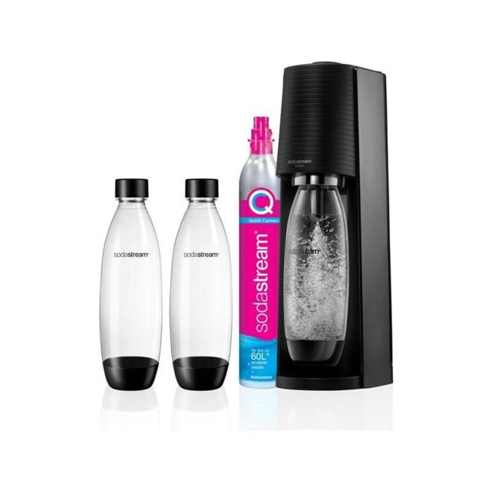 SodaStream Terra Black výrobník sody, mechanický, 2x 1l láhev SodaStream Fuse, bombička s CO2, černý