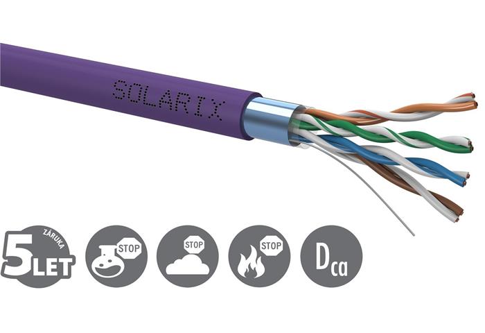 Solarix kabel FTP CAT5e drát, 500m/cívka, LS0H, SXKD-5E-FTP-LSOH, fialová