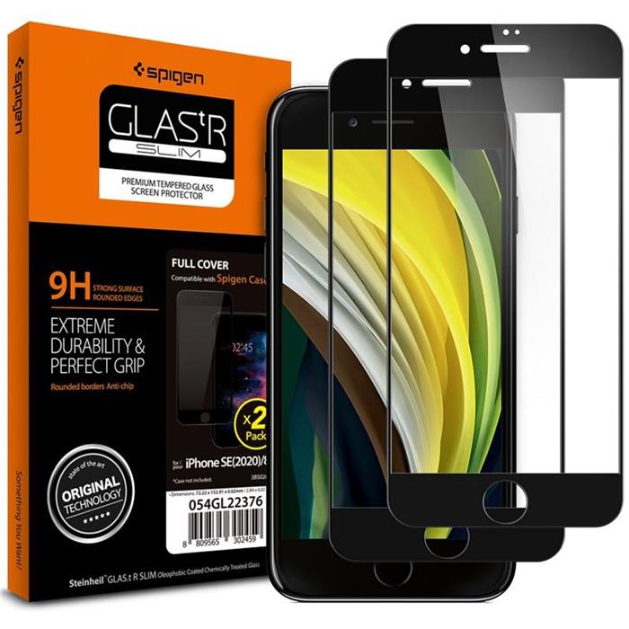 Spigen Glass FC 2 Pack, black - iPhone SE/8/7