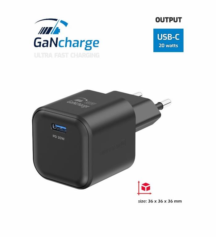 Swissten 20W GaN nabíječka, 1x USB-C, černá