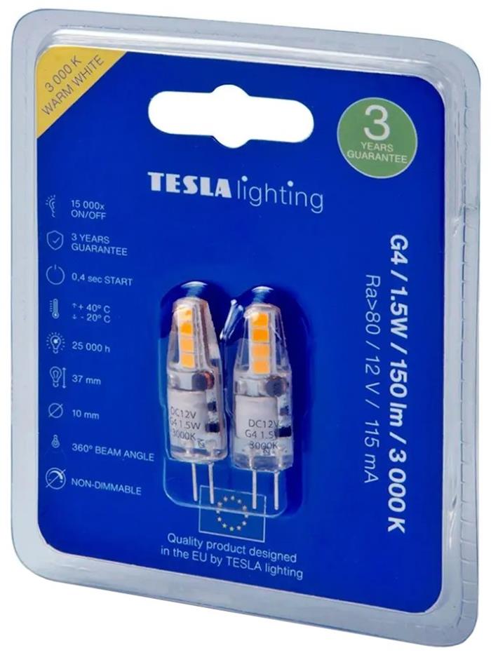 TESLA LED žárovka/ G4/ 1,5W/ 12V DC/ 150lm/ 3000K/ teplá bílá (2pack)