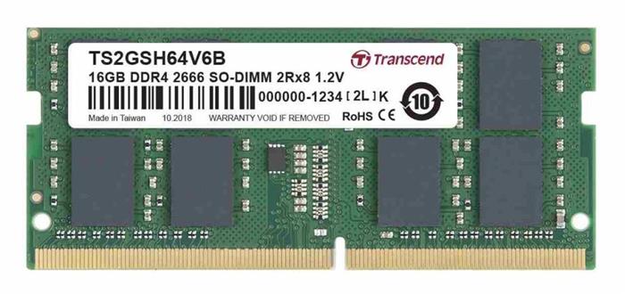 Transcend 16GB DDR4 2666MHz CL19, 2Rx8, SO-DIMM, 1.2V