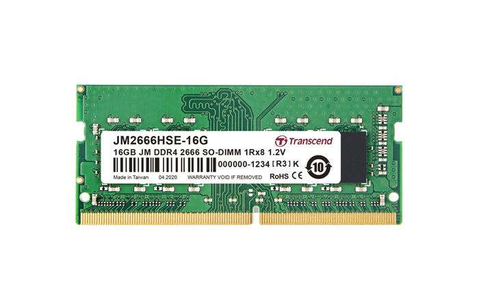 Transcend 16GB Industrial SODIMM DDR4 2666 2Rx8 1Gx8 CL19 1.2V