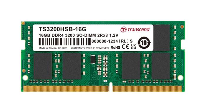 Transcend 16GB Industrial SODIMM DDR4 3200 2Rx8 1Gx8 CL22 1.2V