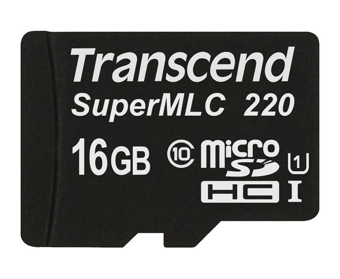 Transcend 16GB microSDHC220I UHS-I U1 (Class 10) SuperMLC průmyslová paměťová karta, 81MB/s R, 46MB/s W, černá