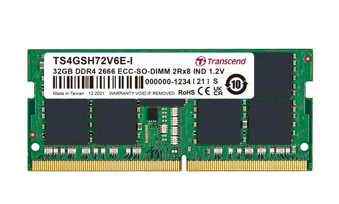 Transcend 32GB Industrial ECC SODIMM DDR4 2666 2Rx8 2Gx8 CL19 1.2V