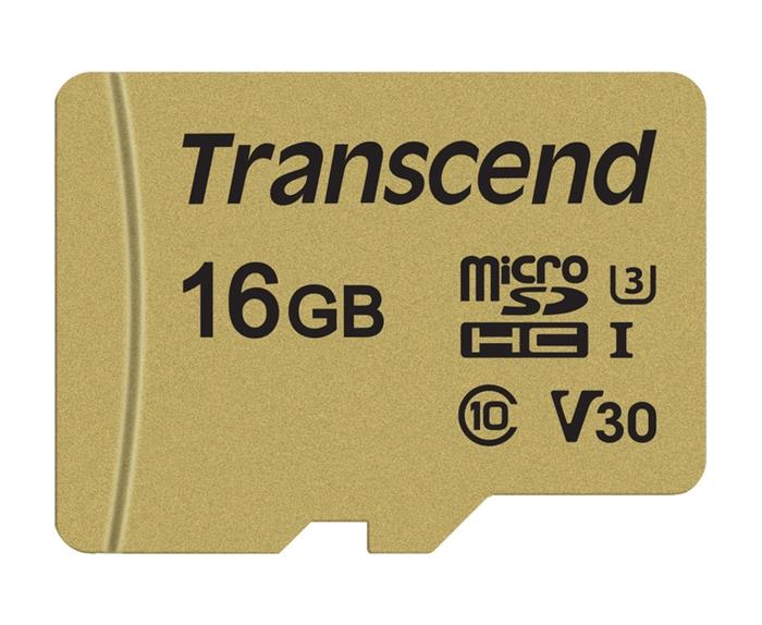 Transcend 500S 16GB microSDHC karta, UHS-I U3 V30, 95R/60W + adaptér