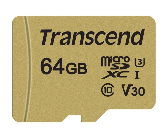 Transcend 500S 64GB microSDXC karta, UHS-I U3 V30, 95R/60W + adaptér