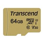 Transcend 500S 64GB microSDXC karta, UHS-I U3 V30, 95R/60W + adaptér