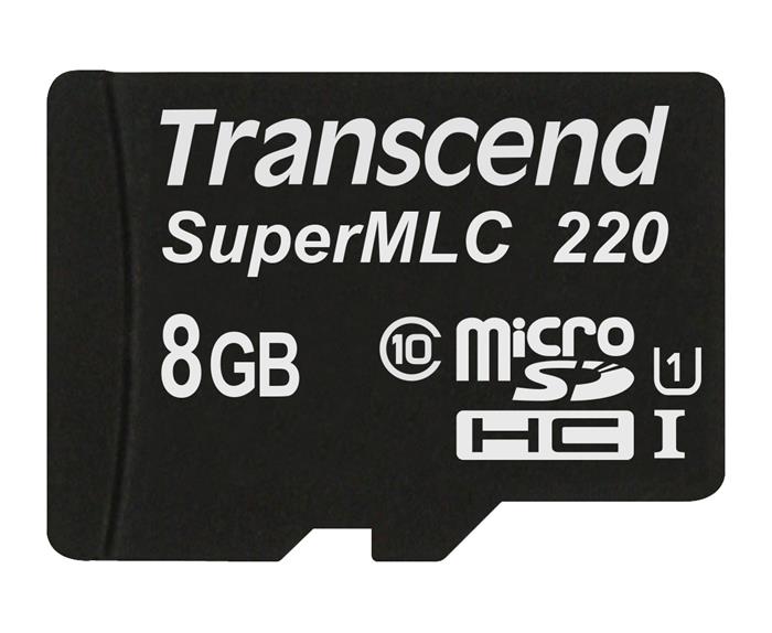 Transcend 8GB microSDHC220I UHS-I U1 (Class 10) SuperMLC průmyslová paměťová karta, 81MB/s R, 46MB/s W, černá