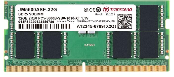 Transcend JetRam 32GB DDR5 5600 CL64 2Rx8 2Gx16 SO-DIMM, 1.1V