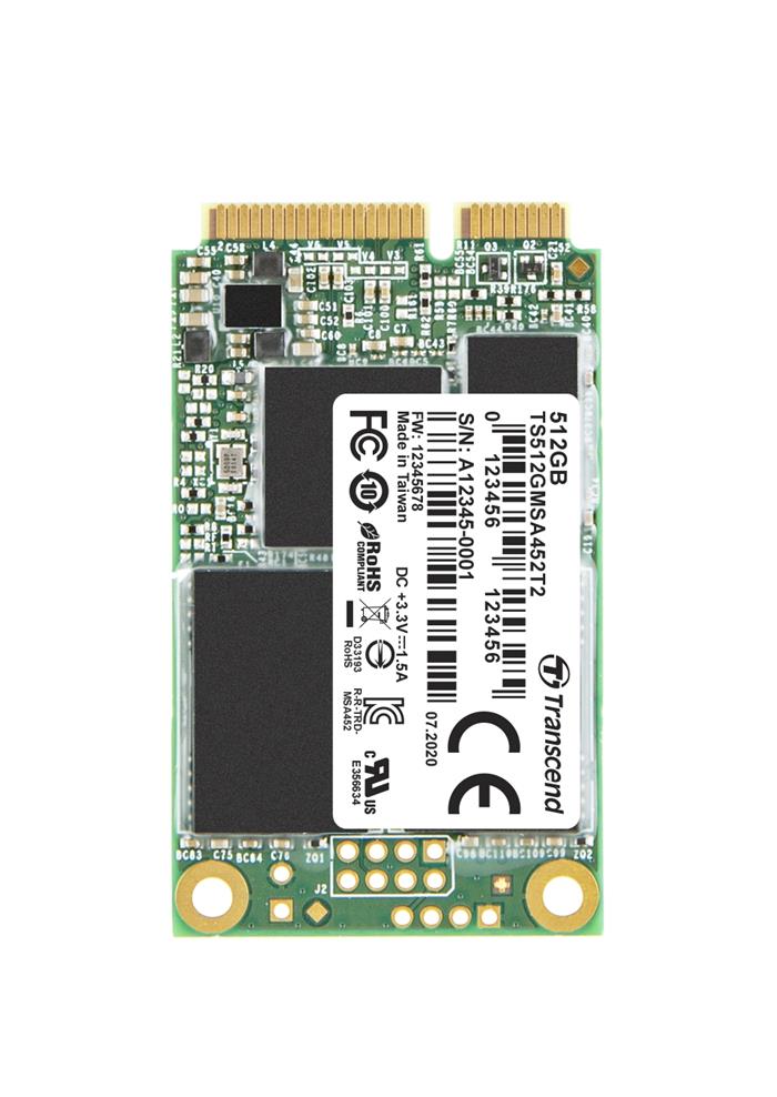 Transcend MSA452T-I 512GB Industrial 3K P/E SSD, TLC, mSATA, 560R/520W