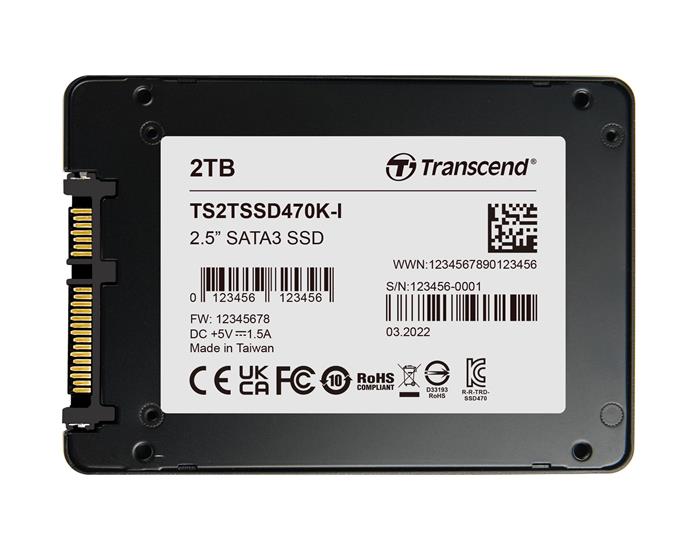 TRANSCEND SSD470K-I 2TB Industrial (3K P/E) SSD disk 2.5" SATA3, 3D TLC, Aluminium case, 560MB/s R, 520 MB/W, černý