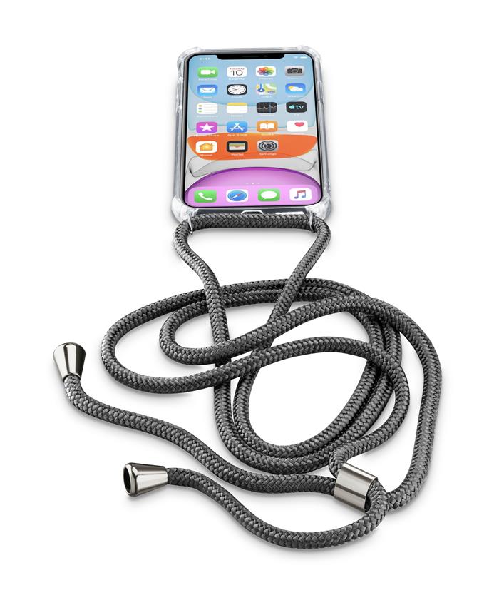 Transparentní zadní kryt Cellularline Neck-Case s černou šňůrkou na krk pro Apple iPhone 11