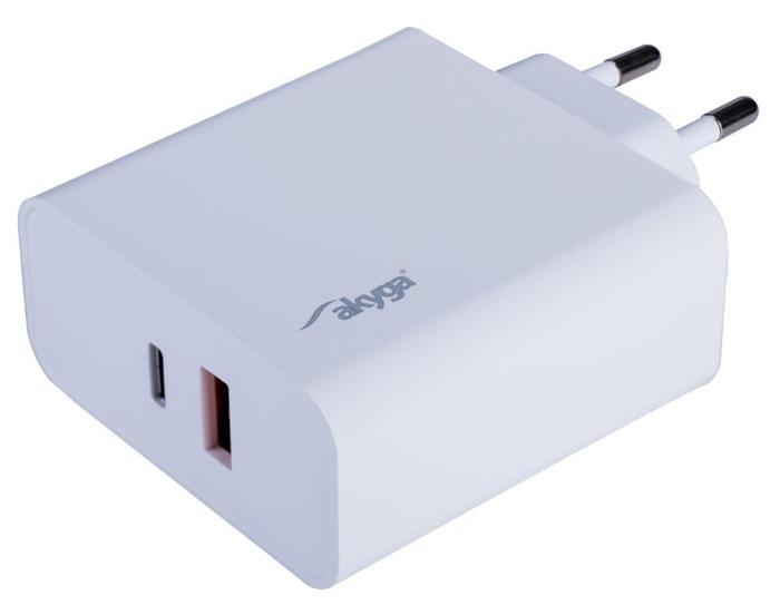 TRX Akyga AK-CH-15 USB nabíječka 220V/ 5-20V/ 65W/ USB-C + USB-A/ PD 3.0/ QC 3.0/ AFC/ FCP/ Apple 2.4A/ PPS/ bílá