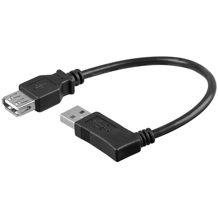 USB 2.0 kabel prodlužovací A-A, M-F, lomený vpravo, 15cm