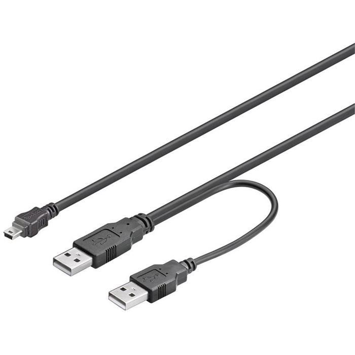 USB 2.0 Y kabel 2x USB A(M) - miniUSB 5pinB(M), 0,6m