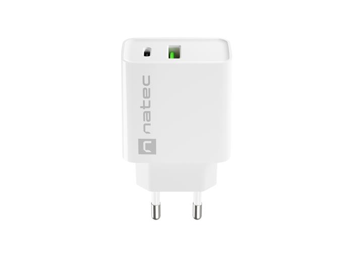 USB nabíječka Natec RIBERA 20W 1X USB-A + 1X USB-C, bílá