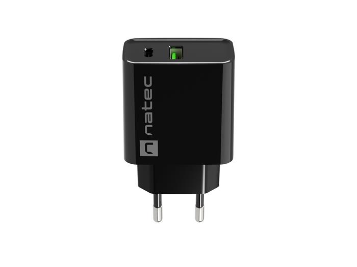 USB nabíječka Natec RIBERA 20W 1X USB-A + 1X USB-C, černá