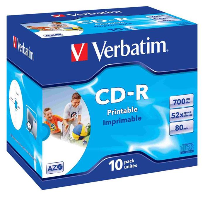 Verbatim CD-R AZO Wide Printable, 700MB, 52x, jewel box, 10ks