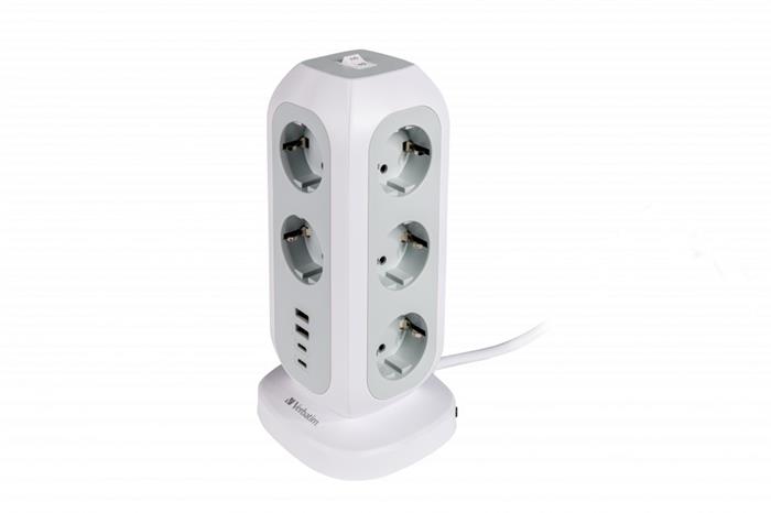 VERBATIM EU Power Tower EUPT-01 Nabíjecí stanice ,11x230V, 2xUSB-C, 2x USB-A